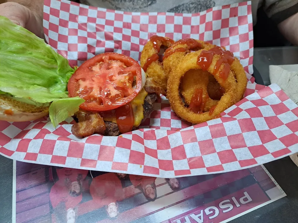 Bacon Double Cheeseburger with Onion Rings